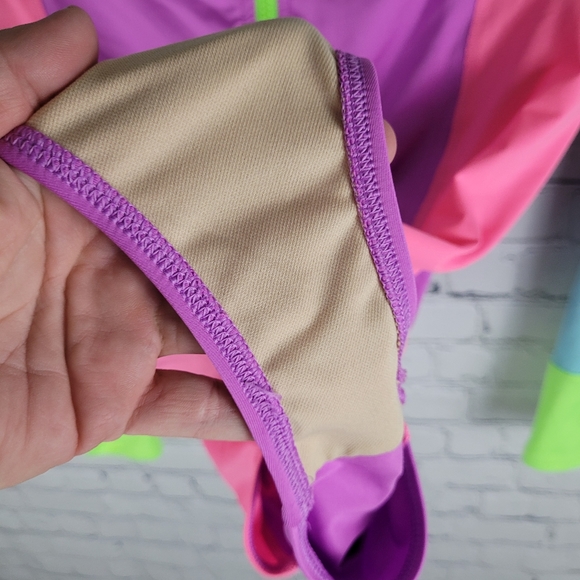 LANDS' END | colour block long sleeve half zip one piece swim bathing suit - Picture 2 of 6